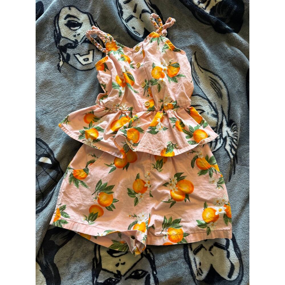 Tahari Girls 6 Lemon Floral Print Peplum Tank Top & Shorts Set Pink Citrus Print